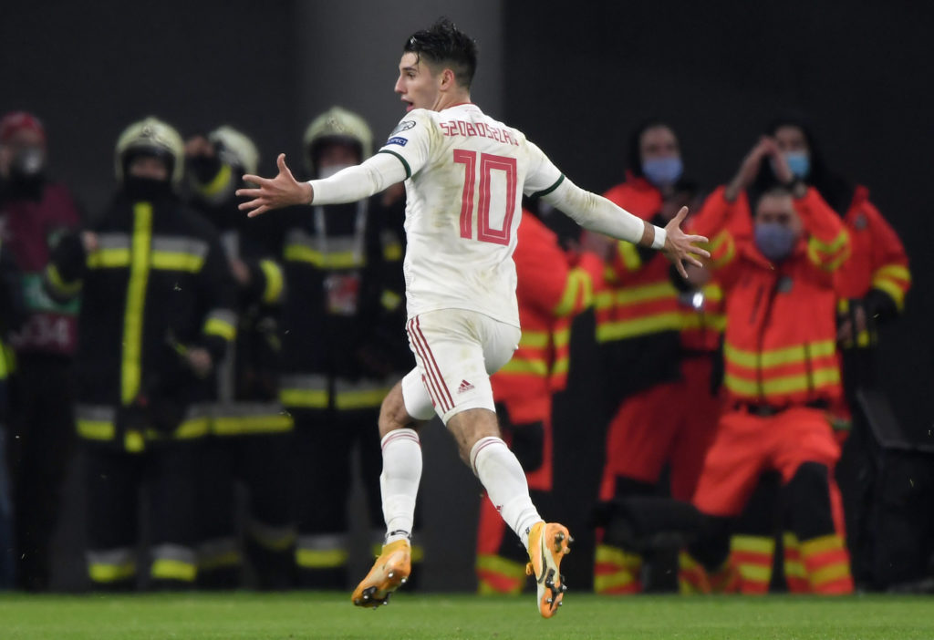 Dominik Szoboszlai celebrates while playing for Hungary