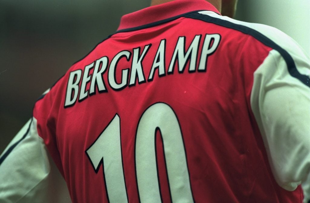 Image of a Dennis Bergkamp shirt pictured from the back