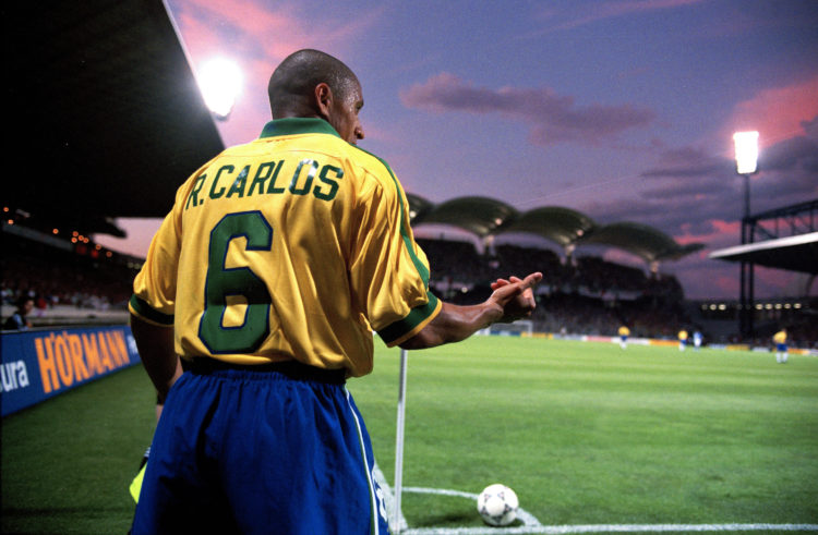 08 June 1997 Football - Tournoi de France - Brazil v Italy - Roberto Carlos of Brazil prepares to take a corner kick (photo by Mark Leech/Offside/G...