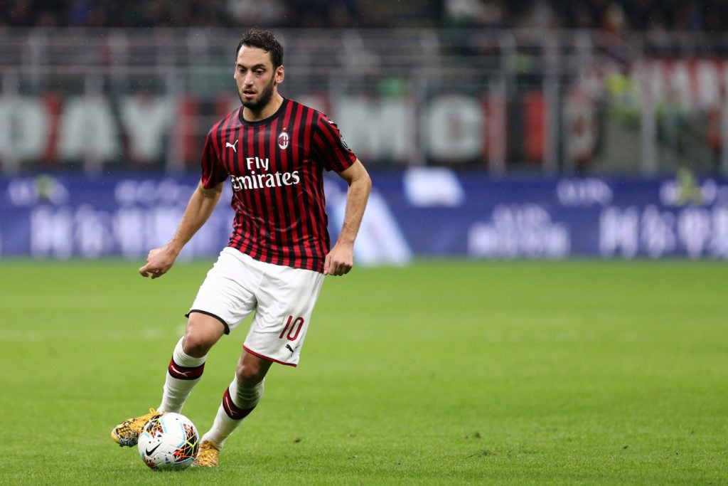 Hakan Calhanoglu  of Ac Milan in action   during the  Serie