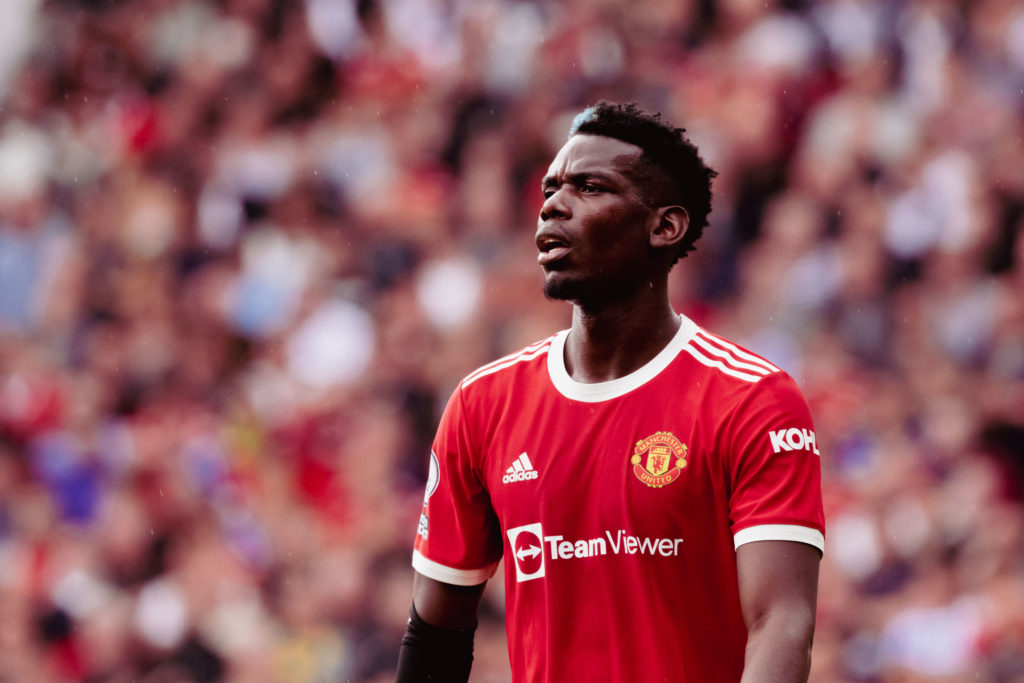 Paul Pogba in action during Manchester United v Leeds United in the Premier League clash.