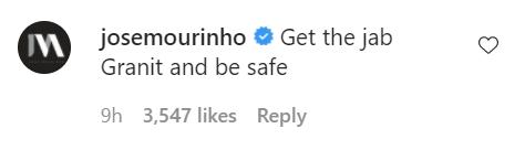 Jose Mourinho sends Granit Xhaka a message on Instagram