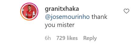 Jose Mourinho sends Granit Xhaka a message on Instagram
