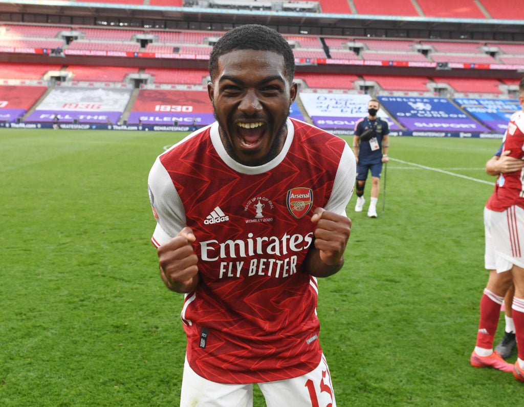Ainsley Maitland-Niles of Arsenal celebrates after winning 2020 FA Cup Final