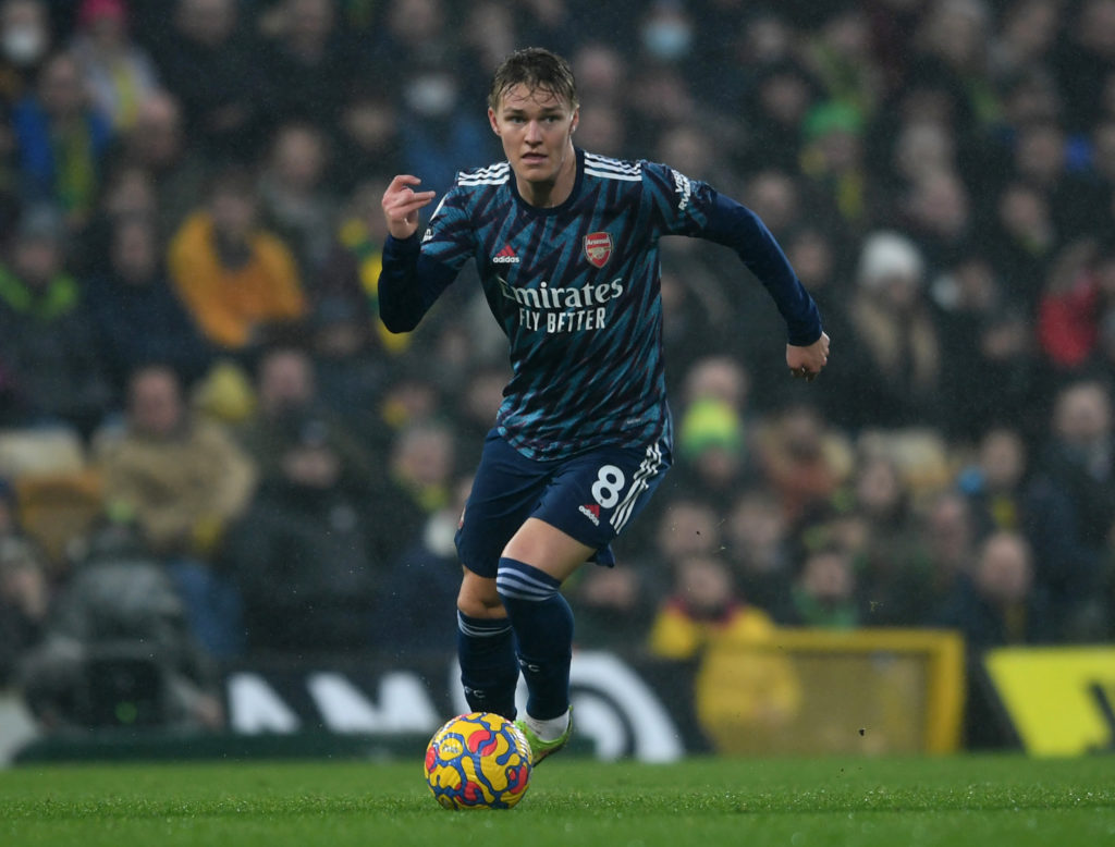 Martin Odegaard in action during Norwich City v Arsenal in the Premier League clash.