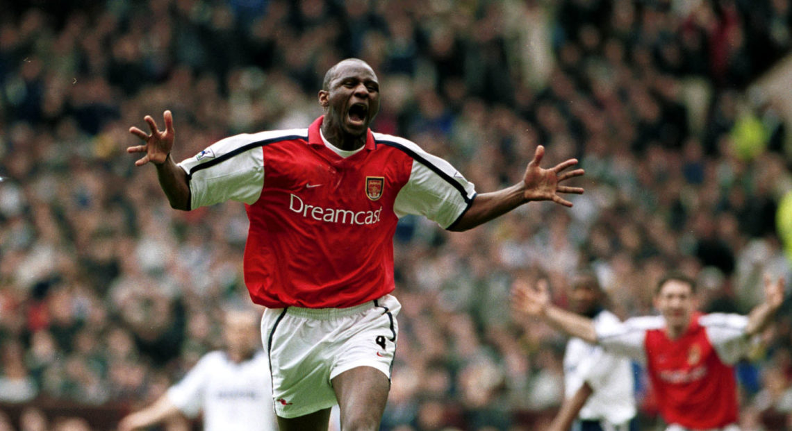 8 Apr 2001: Patrick Vieira of Arsenal celebrates scoring Arsenals first goal during the AXA FA Cup Semi-Final between Arsenal and Tottenham Hotspu...