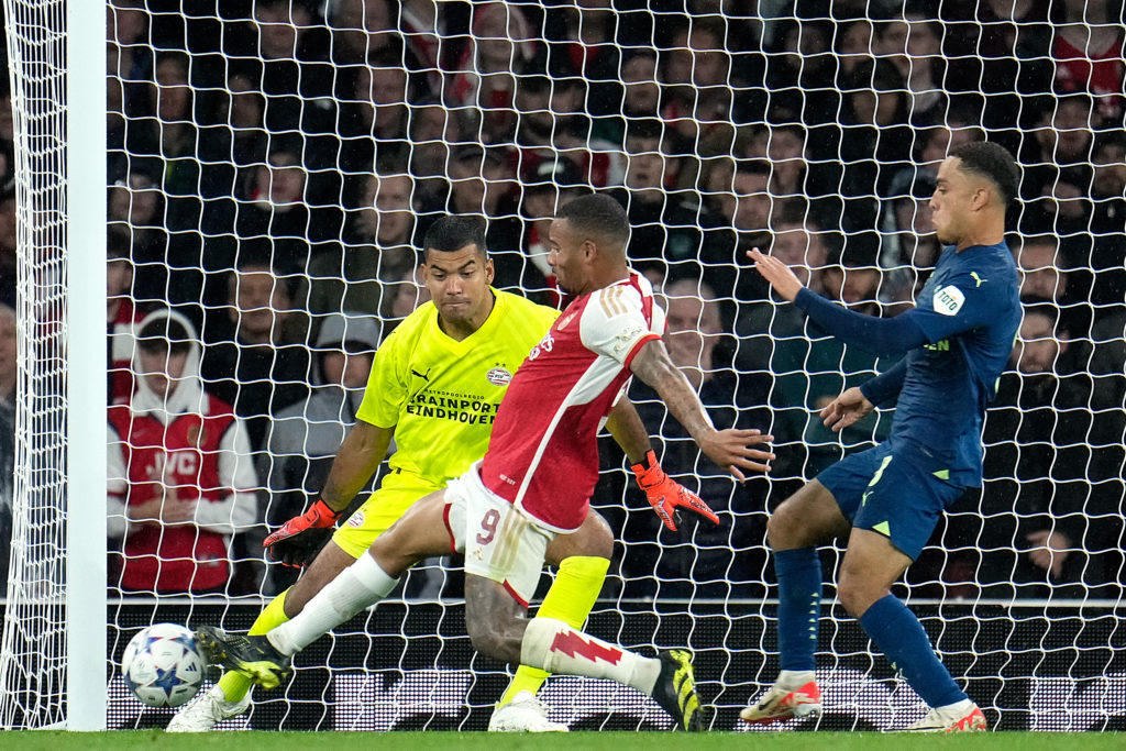 Arsenal striker Gabriel Jesus in UEFA Champions League action vs PSV Eindhoven