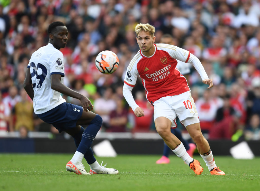 Arsenal midfielder Emile Smith Rowe in Premier League action vs Tottenham Hotspur ahead of Brentford Carabao Cup tie