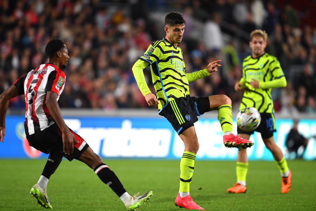 Arsenal midfielder Kai Havertz in Carabao Cup third round action at Brentford