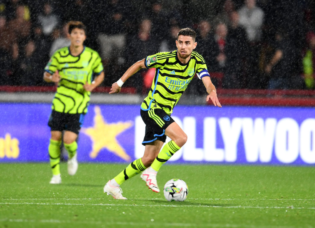 Arsenal midfielder Jorginho during Brentford tie in Carabao Cup amid transfer interest from Fenerbahce