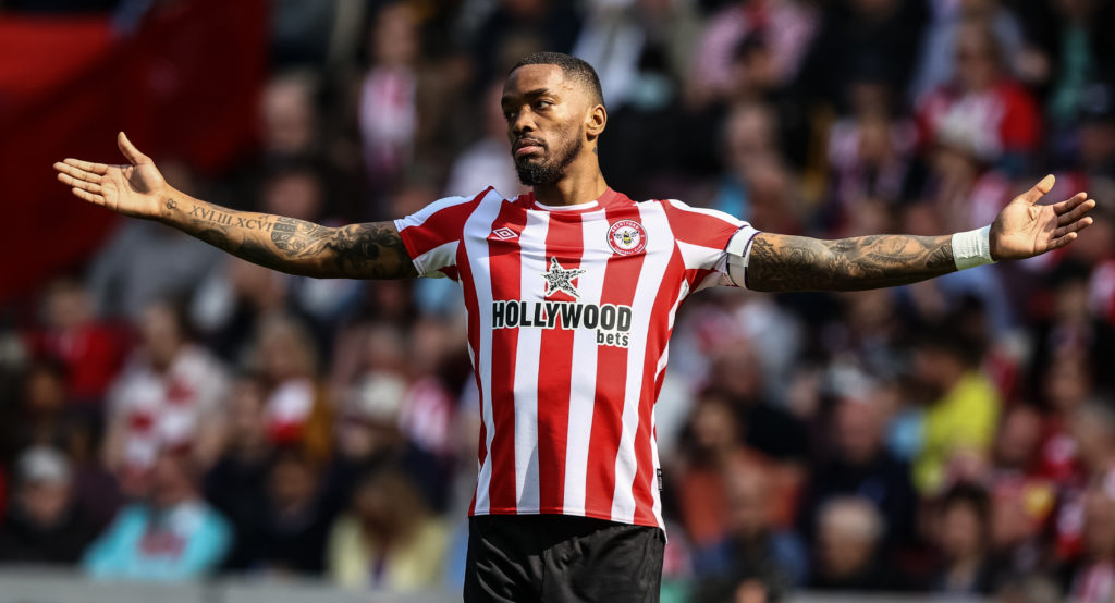 Brentford striker Ivan Toney in action v Nottingham Forest in Premier League amid Arsenal transfer interest