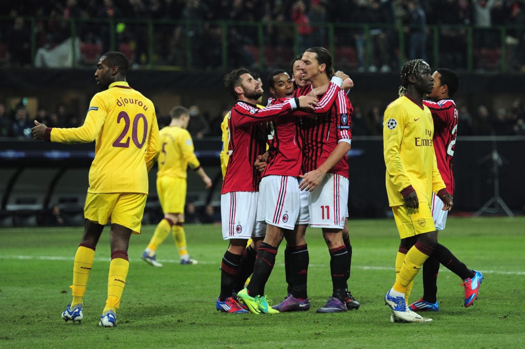Iconic AC Milan striker Zlatan Ibrahimovic in UEFA Champions League action vs Arsenal