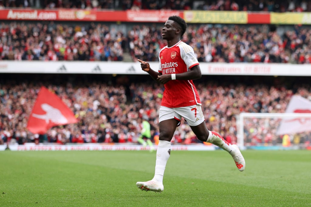 Arsenal winger Bukayo Saka in Premier League action vs Tottenham Hotspur