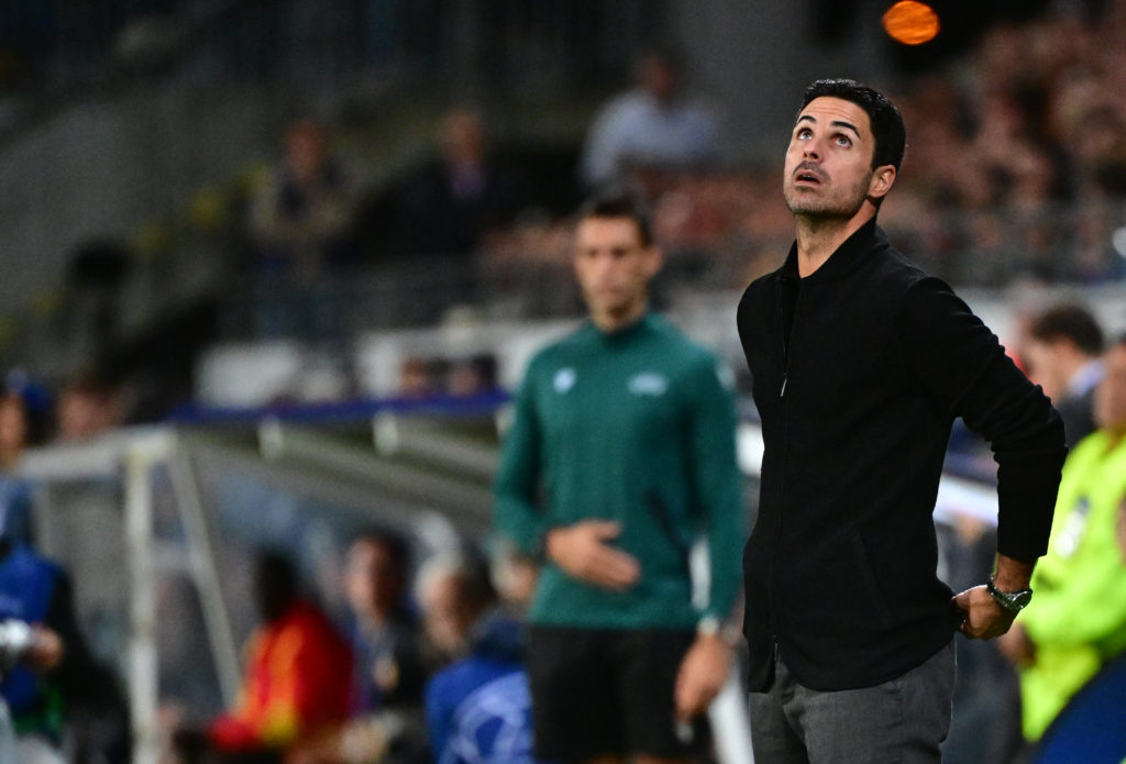 Arsenal manager Mikel Arteta reacts vs RC Lens in Group B - UEFA Champions League 2023/24 tie amid Bukayo Saka injury