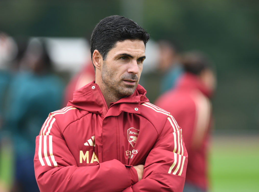 Arsenal manager Mikel Arteta looks on in training as Aaron Ramsdale issued challenge for David Raya role