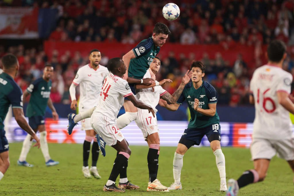 Arsenal midfielder Declan Rice in Champions League action vs Sevilla amid praise from Martin Keown