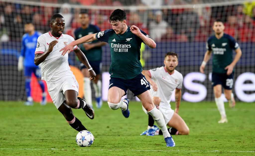Arsenal midfielder Declan Rice in Champions League action vs Sevilla amid praise from Martin Odegaard