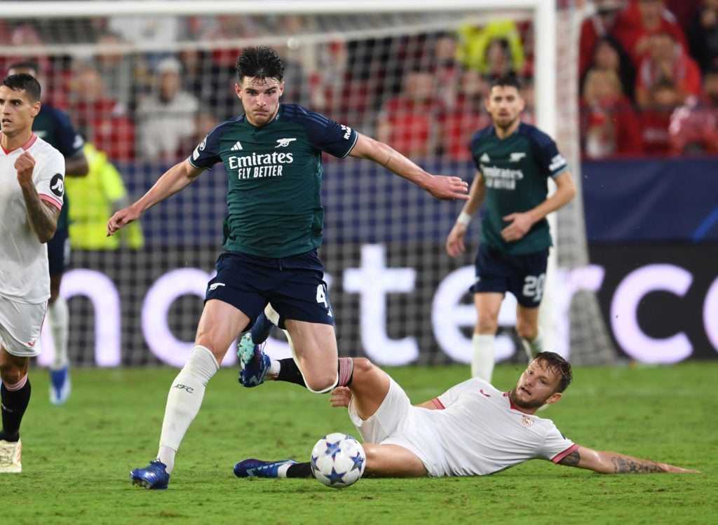 Arsenal midfielder Declan Rice in Champions League action vs Sevilla amid praise from Martin Keown