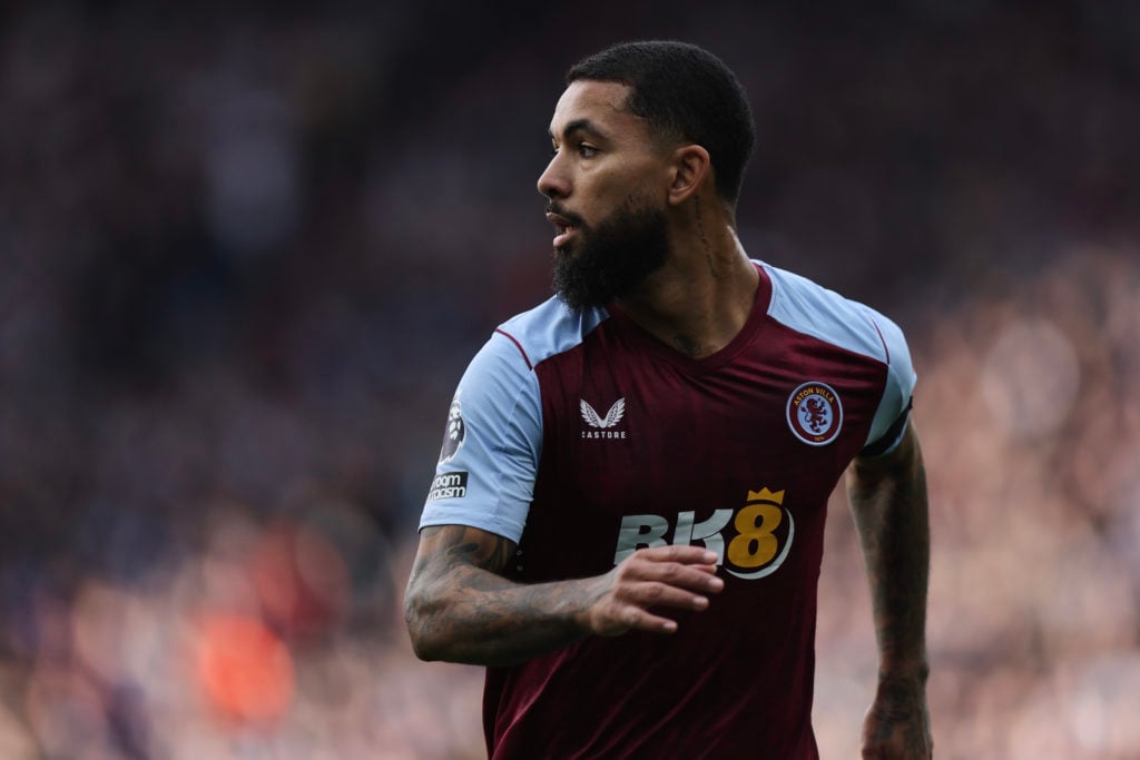 Aston Villa midfielder Douglas Luiz in Premier League action v Luton Town amid transfer interest from Arsenal