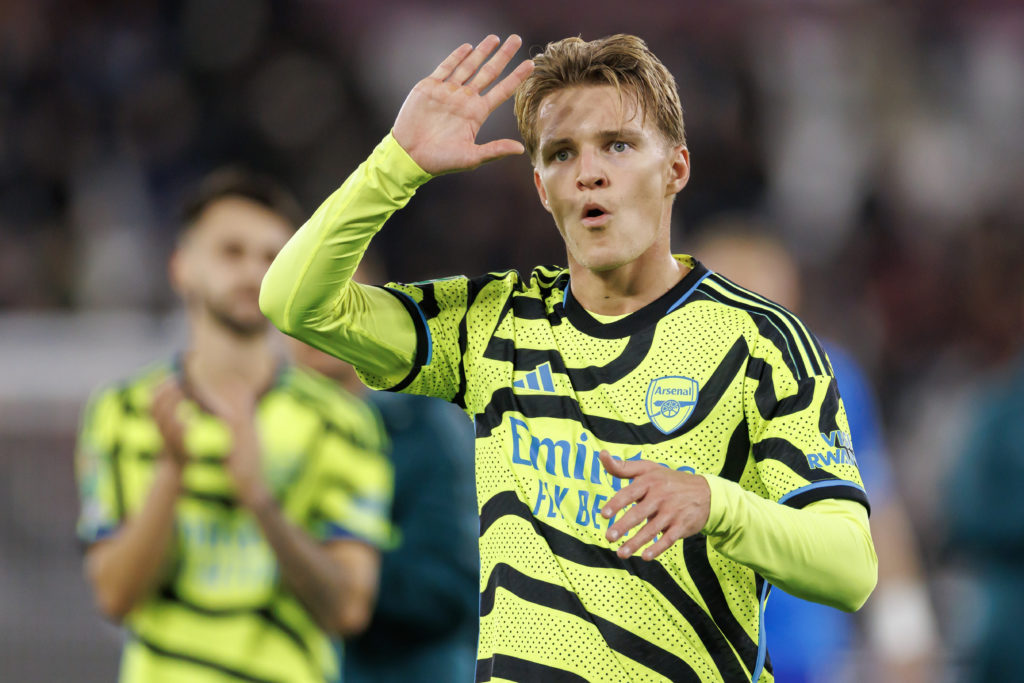 Arsenal captain Martin Odegaard reacts in Carabao Cup Fourth Round v West Ham United amid injury update