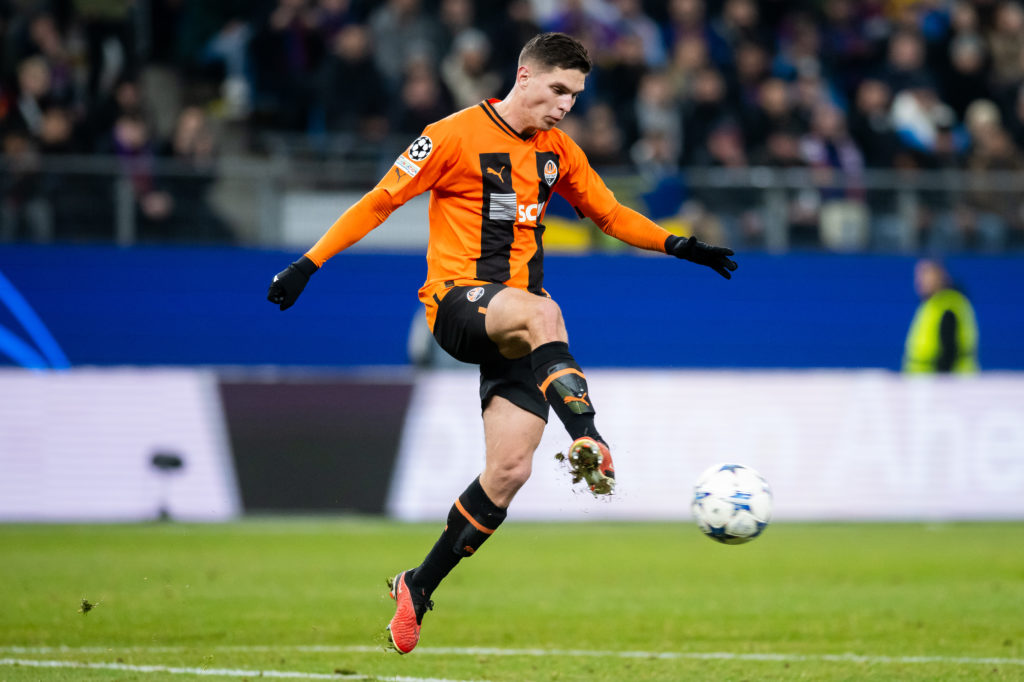 Shakhtar Donetsk midfielder Georgiy Sudakov in action v Barcelona in Group H of UEFA Champions League 2023/24 amid transfer interest from Arsenal and Chelsea