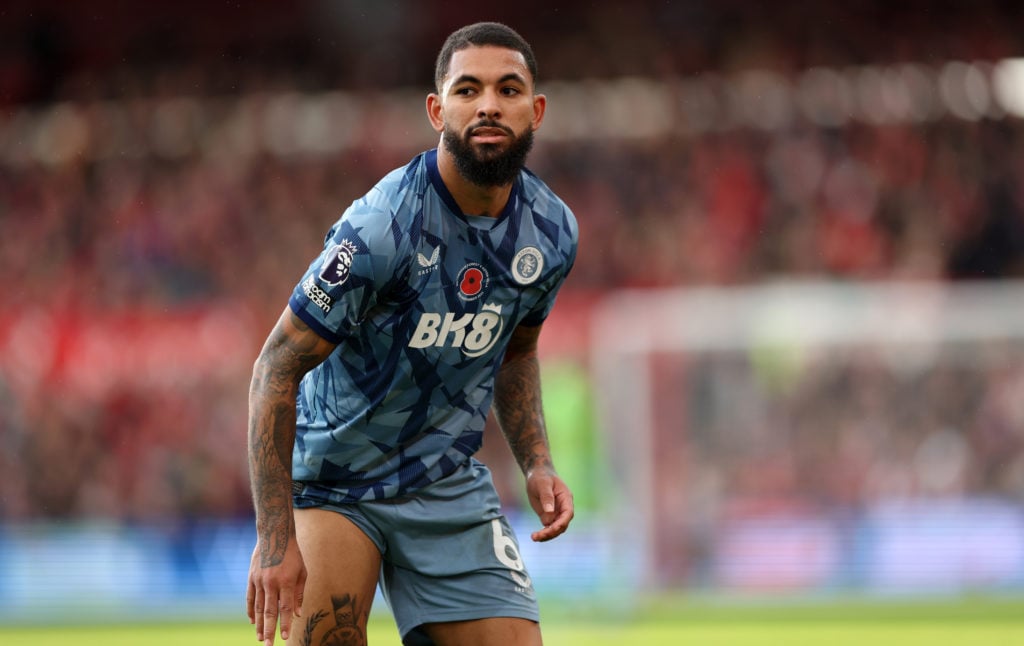 Aston Villa midfielder Douglas Luiz in Premier League action v Nottingham Forest amid transfer interest from Arsenal