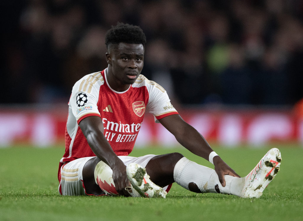 Arsenal winger Bukayo Saka in action v Sevilla in UEFA Champions League as Mikel Arteta issues injury update for Burnley clash in Premier League