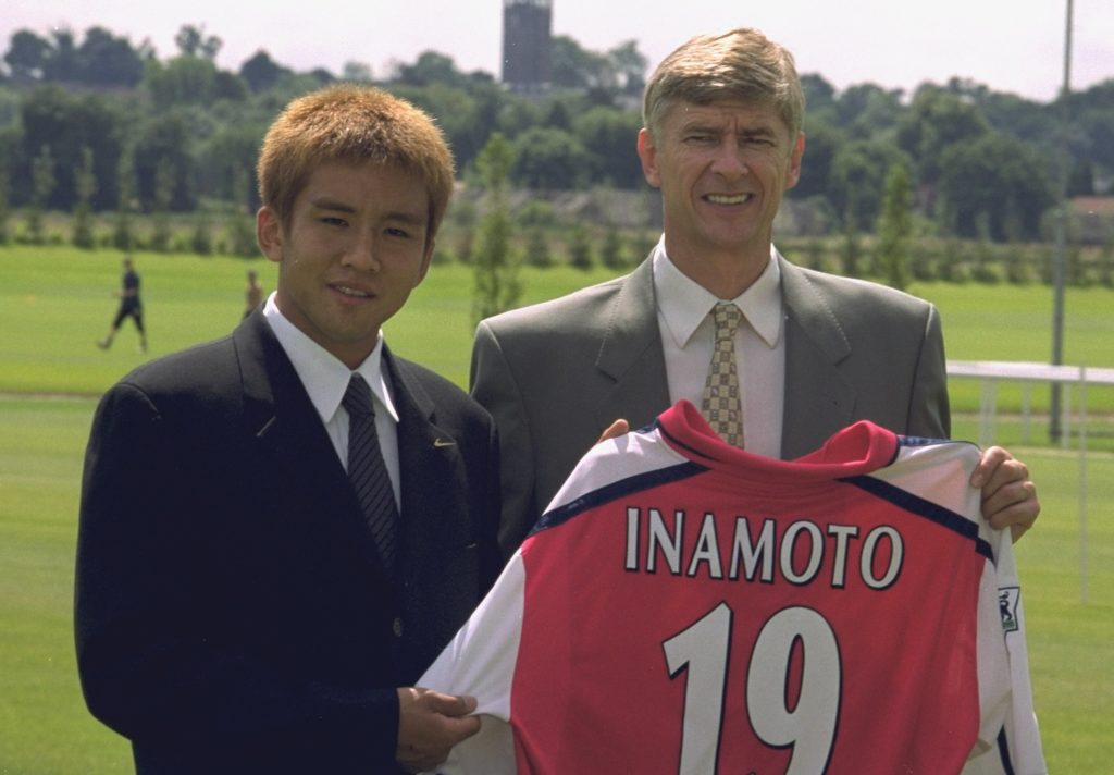 Former Arsenal manager Arsene Wenger unveils new signing Junichi Inamoto in 2001