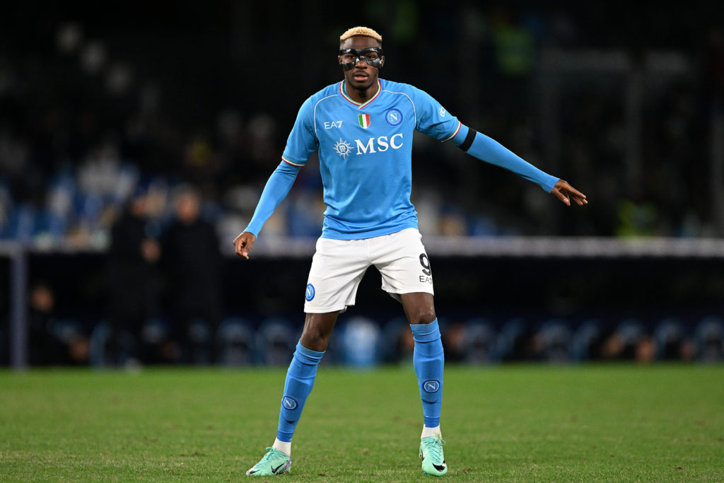 SSC Napoli striker Victor Osimhen in Serie A action v Cagliari Calcio