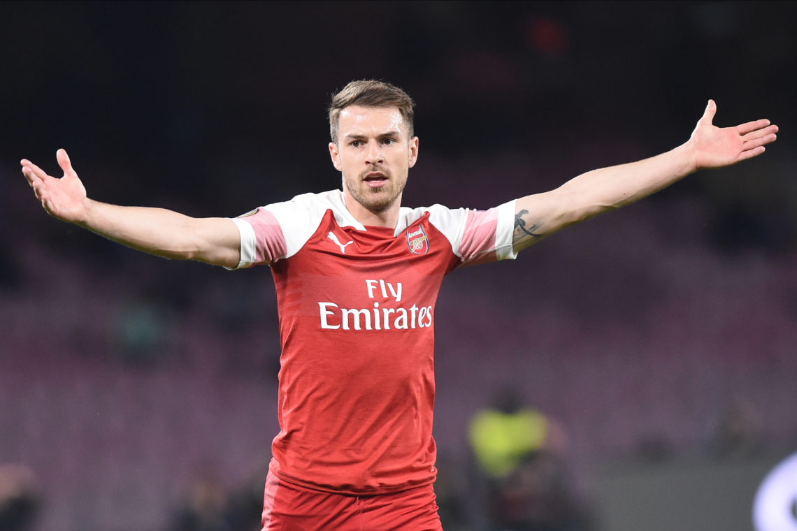 Aaron Ramsey of Arsenal during the UEFA Europa League quarter-final second leg match between SSC Napoli and Arsenal at Stadio San Paolo Naples Ital...