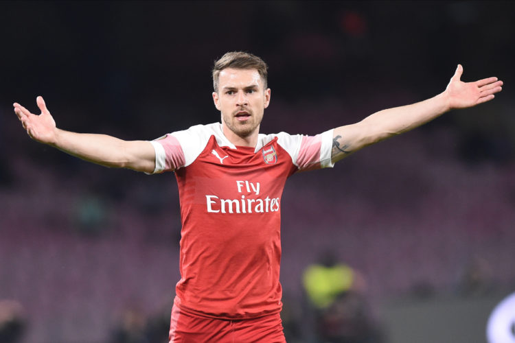 Aaron Ramsey of Arsenal during the UEFA Europa League quarter-final second leg match between SSC Napoli and Arsenal at Stadio San Paolo Naples Ital...