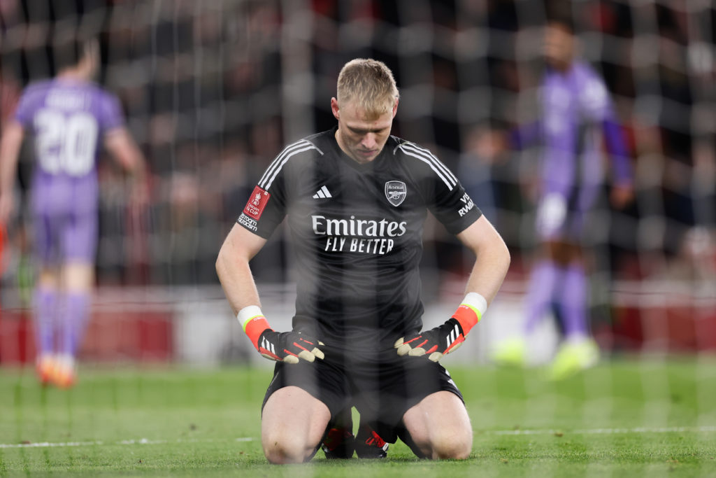Arsenal goalkeeper Aaron Ramsdale in FA Cup Third Round action v Liverpool