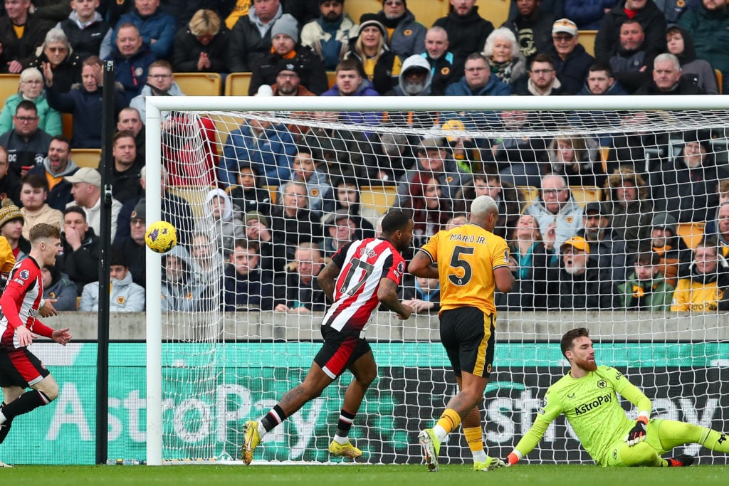 Brentford striker Ivan Toney in Premier League action vs Wolves