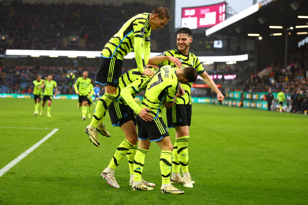 Arsenal players celebrate Kai Havertz scoring vs Burnley in Premier League