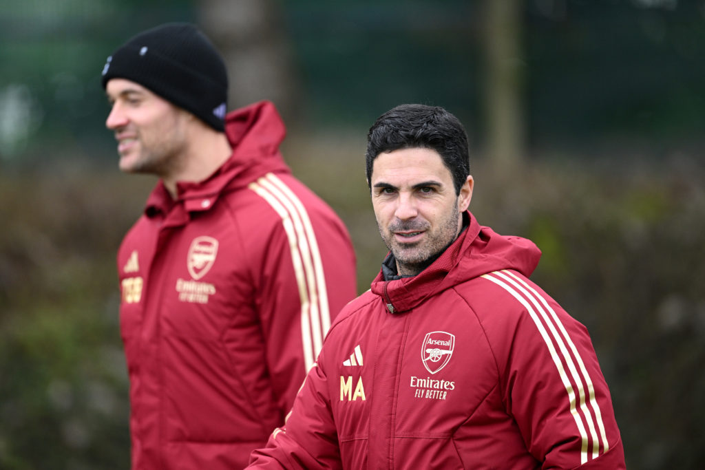 Arsenal manager Mikel Arteta in training amid injury news ahead of Porto Champions League tie