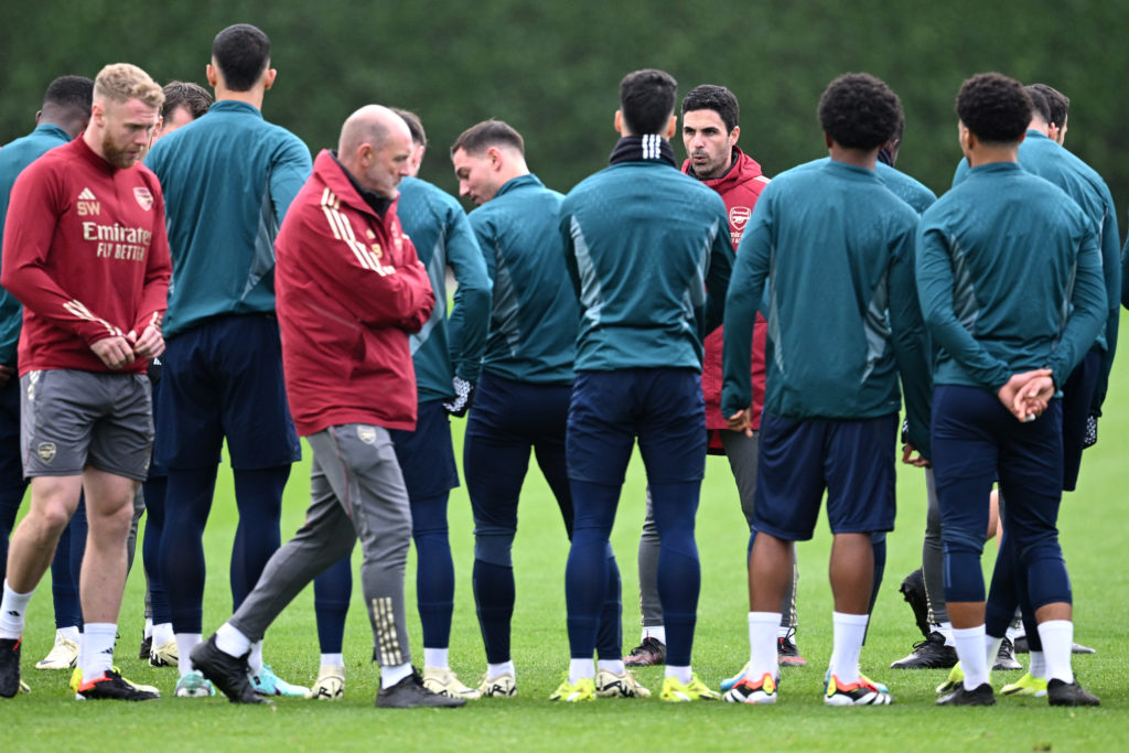 Arsenal manager Mikel Arteta in training before UEFA Champions League last 16 tie with FC Porto