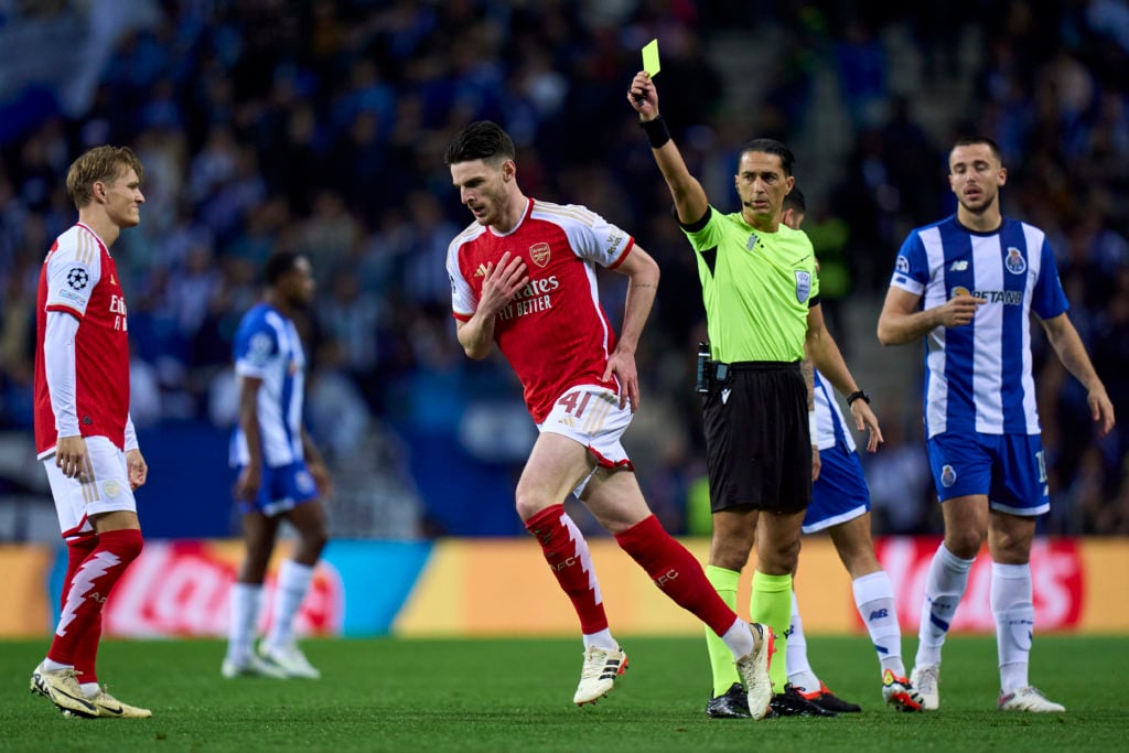 Arsenal midfielder Declan Rice vs FC Porto in Round of 16 First Leg of UEFA Champions League 2023/24