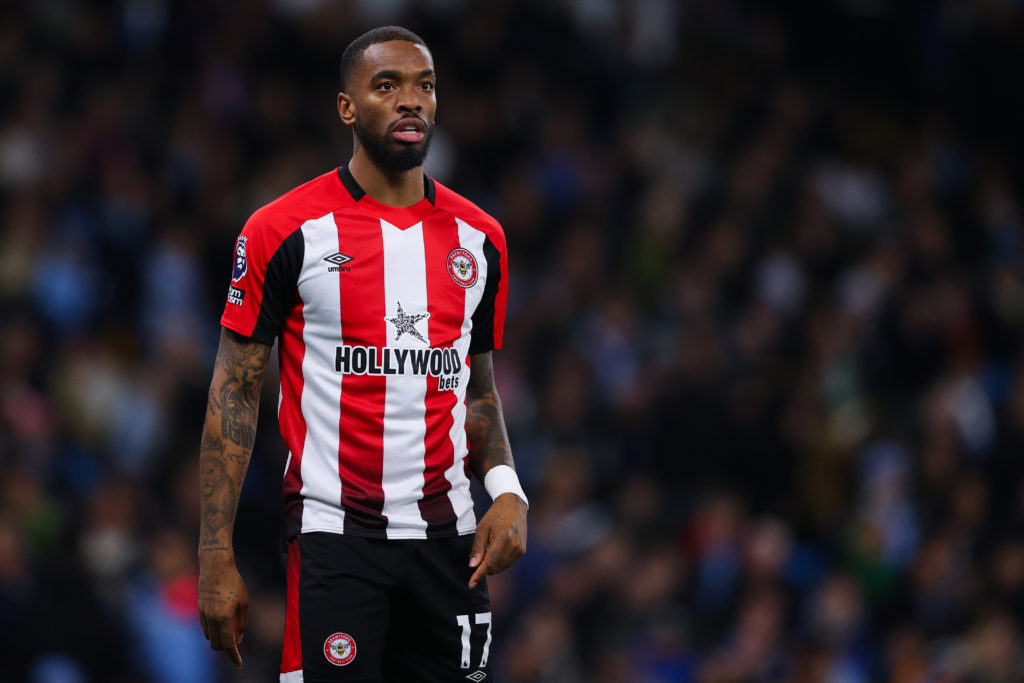 Brentford striker Ivan Toney in Premier League action vs Manchester City