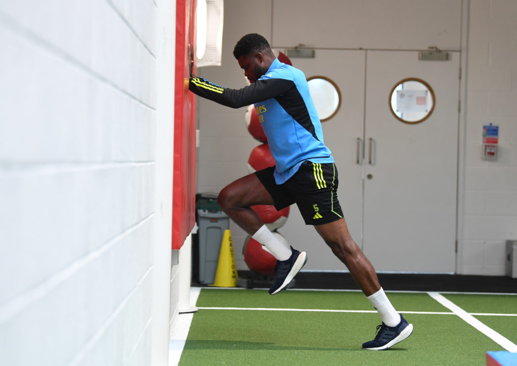 Arsenal midfielder Thomas Partey in training during injury recovery