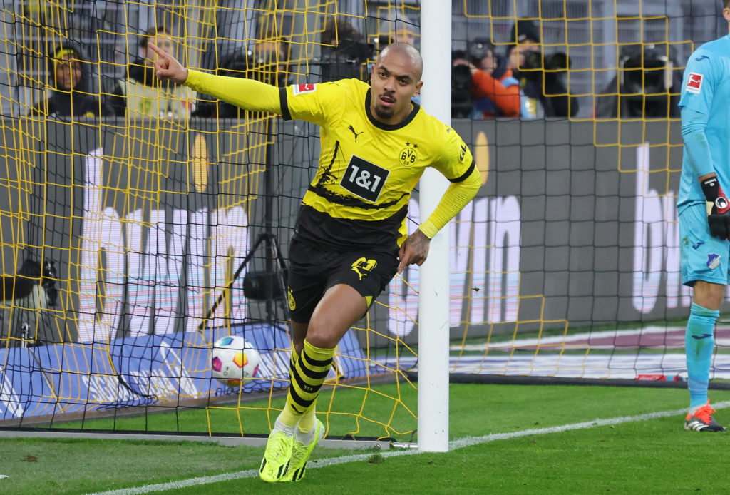 Borussia Dortmund forward Donyell Malen celebrates vs TSG Hoffenheim in Bundesliga