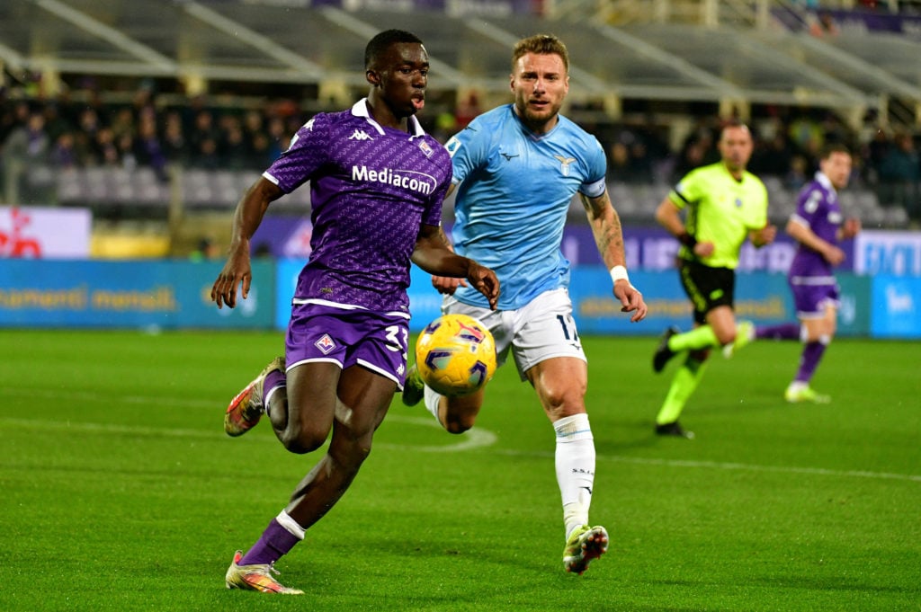 Arsenal transfer target Michael Kayode of ACF Fiorentina in action vs SS Lazio in Serie A