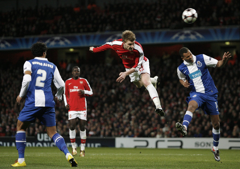 Arsenal striker Nicklas Bendtner in action vs FC Porto in Champions League