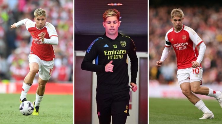 Three images of Arsenal's Emile Smith Rowe.