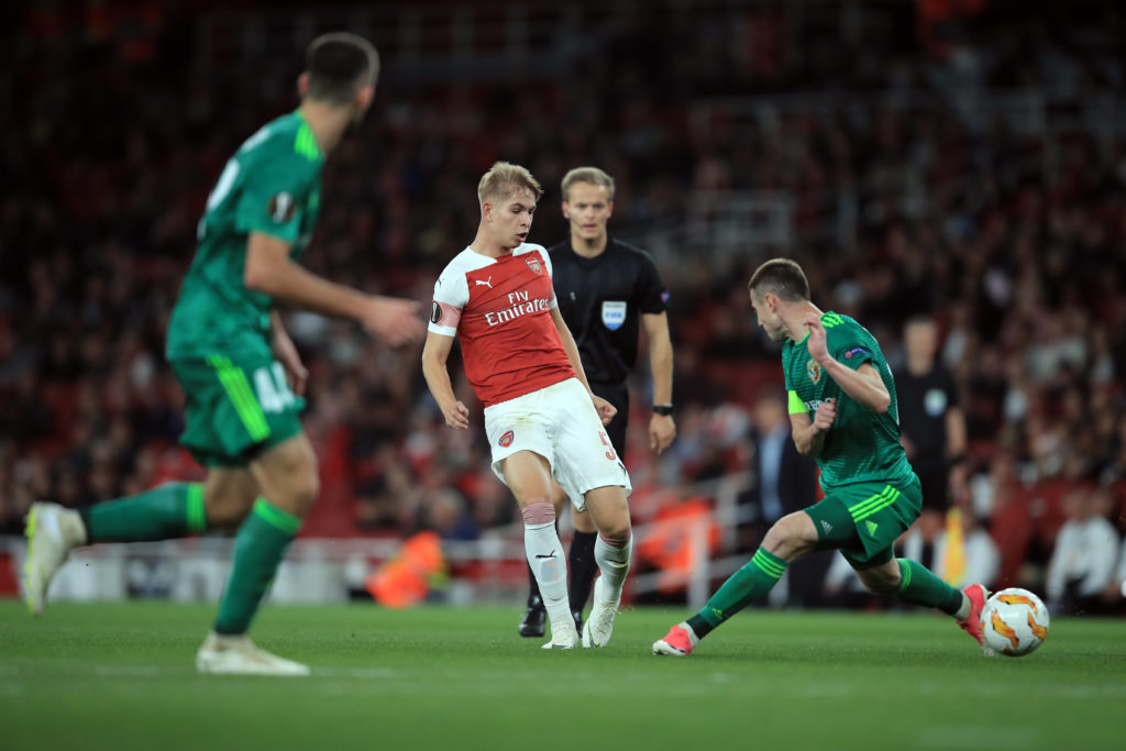 Arsenal midfielder Emile Smith Rowe on senior debut v Vorskla Poltava in UEFA Europa League - Group E