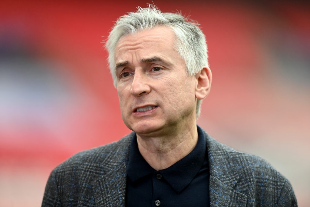 Alan Smith, ITV Presenter looks on prior to the FIFA World Cup 2022 Qatar qualifying match between England and Poland on March 31, 2021 at Wembley Stadium.
