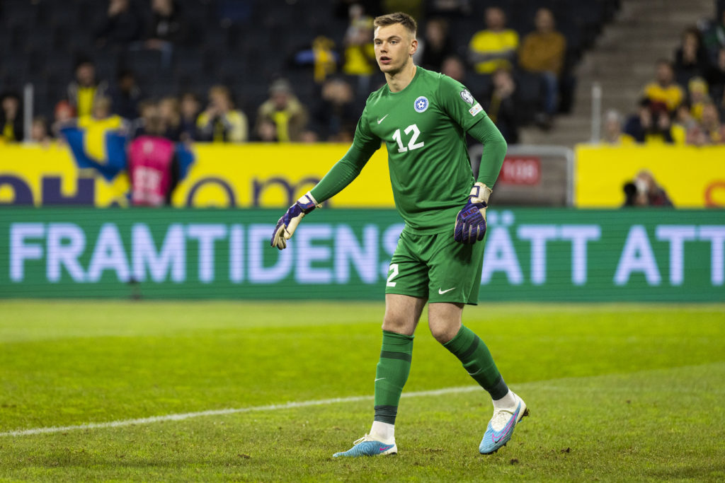 Arsenal goalkeeper Karl Hein representing Estonia vs Sweden in Group F - UEFA EURO 2024 European Qualifiers