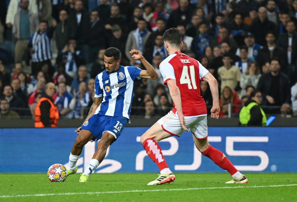 FC Porto forward Galeno scores v Arsenal in Round of 16 First Leg of UEFA Champions League 2023/24