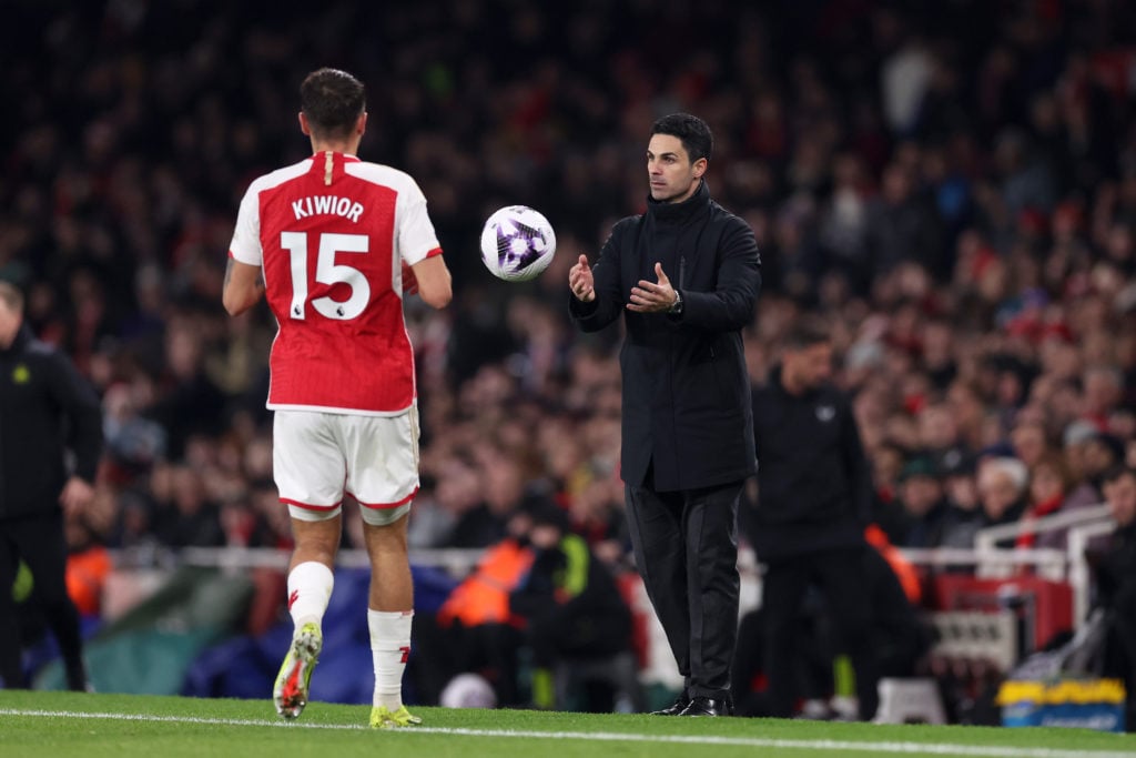 Arsenal manager Mikel Arteta with Jakub Kiwior vs Newcastle United in Premier League