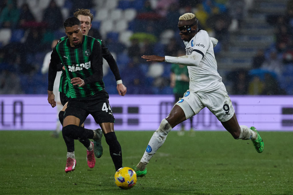 SSC Napoli striker Victor Osimhen in Serie A action vs US Sassuolo