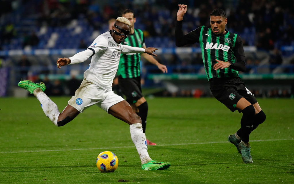 SSC Napoli striker Victor Osimhen in Serie A action vs US Sassuolo